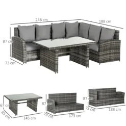Outsunny Rattan Sofa Set With Table 3 Piece 1.8m- Grey -Günstiges Grün Ecke Geschäft Z9ja1218746d3c287 jpg