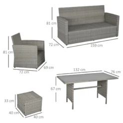 Outsunny Rattan Sofa Set With Footstools - Grey -Günstiges Grün Ecke Geschäft afqa121818549bbe7 jpg