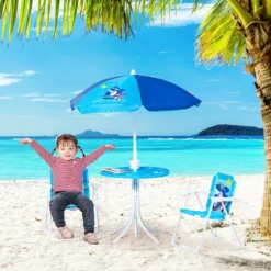 Outsunny Kids Table Chair & Umbrella Set Ages 3-6 Years - Blue -Günstiges Grün Ecke Geschäft atY90f17e8eefe39b jpg