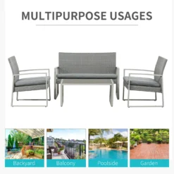 Outsunny-4 Piece Rattan Sofa Set - Grey -Günstiges Grün Ecke Geschäft bST75617eecc29b7a 869f42cd 70f6 4bc1 b622 c0b282fc9070