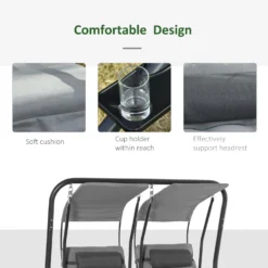 Outsunny Canopy Swing 2 Separate Relax Chairs W/ Handrails And Removable Canopy Grey -Günstiges Grün Ecke Geschäft cXDe2717dc265fa29