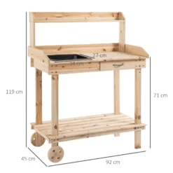 Outsunny Wooden Potting Bench Work Table With 2 Removable Wheels, Sink, Drawer & Large Storage Spaces, 92x45x119cm -Günstiges Grün Ecke Geschäft dKka1217ee2cf0775