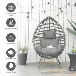 Outsunny Wicker Rattan Egg Chair With 4 Legs Grey -Günstiges Grün Ecke Geschäft dlEa0917eecc29b03 jpg