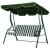 Outsunny 3 Seater Canopy Swing Chair Outdoor Garden Bench With Adjustable Canopy And Metal Frame - Green Stripes