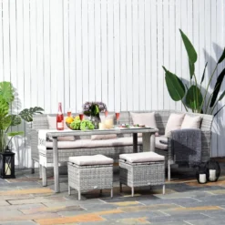 Outsunny Rattan Sofa Set With Coffee Table & Footstools - Grey -Günstiges Grün Ecke Geschäft ebWd4d17eecc29656 jpg