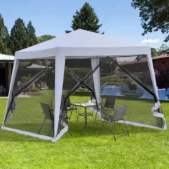 Outsunny 3 X 3 Meter Outdoor Gazebo Garden Canopy Tent Sun Shade Event Shelter With Mesh Screen Side Walls, Grey -Günstiges Grün Ecke Geschäft fD56ff185948f78b5 jpg