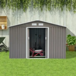 Outsunny Storage Shed In Galvanised Steel With Sliding Door 9ft X 6ft - Grey -Günstiges Grün Ecke Geschäft fJQ6ff188d39dfd56 jpg