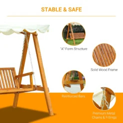 Outsunny 3 Seater Canopy Swing Bench - Cream White -Günstiges Grün Ecke Geschäft gNkf3617dc29ce89a