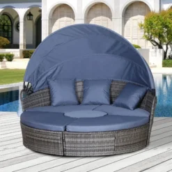 Outsunny Garden Daybed With Cushions - Grey With Blue Cushions -Günstiges Grün Ecke Geschäft gbVb4f1803be56c96 jpg