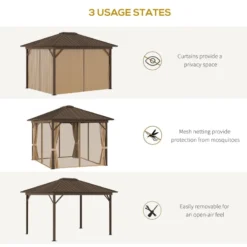 Outsunny Hardtop Gazebo With Curtains 3.6 X 3m - Brown -Günstiges Grün Ecke Geschäft gop75618141203190 jpg