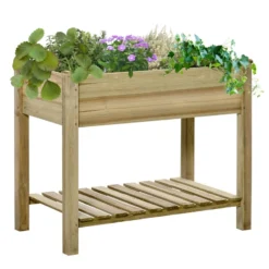 Outsunny Raised Garden Bed With Legs And Storage Shelf Elevated Wooden Planter Box