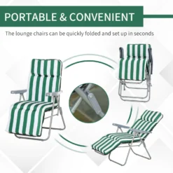 Outsunny Set Of 2 Garden Patio Outdoor Sun Recliners Loungers Folding Foldable Multi Position Relaxers Chairs With Cushions Fire Retardant Sponge (Green White) -Günstiges Grün Ecke Geschäft i7v88c17ee2cf0b6e