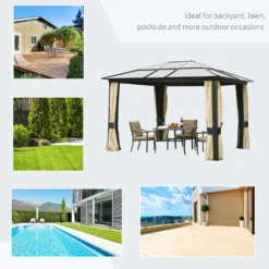 Outsunny 3 X 3.6(m) Hardtop Gazebo Canopy With Polycarbonate Roof And Aluminium Frame, Garden Pavilion With Mosquito Netting And Curtains, Brown -Günstiges Grün Ecke Geschäft jKh5a617dc41d6a15
