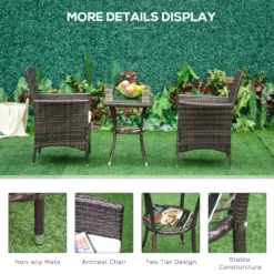 Outsunny Three-Piece Rattan Chair Set, With Cushions - Brown -Günstiges Grün Ecke Geschäft kbBb1017eecc2a583