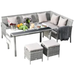 Outsunny Rattan Sofa Set With Coffee Table & Footstools - Grey -Günstiges Grün Ecke Geschäft kqsdaa17eecc29656 jpg