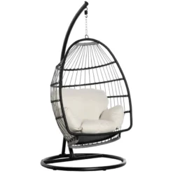 Outsunny Rattan Hanging Egg Chair Black