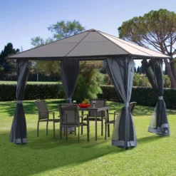 Outsunny Hardtop Gazebo With Aluminium Frame And Curtains 3 X 4m - Grey -Günstiges Grün Ecke Geschäft lEe74717e906a854d jpg