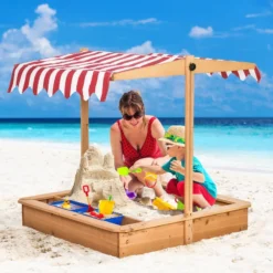 Outsunny Children's Wooden Sandbox With Cover - Wood -Günstiges Grün Ecke Geschäft lrM90f17f7bd44a17 jpg