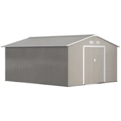 Outsunny Metal Shed 13 X 11ft - Light Grey