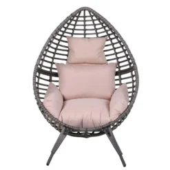Outsunny Wicker Rattan Outdoor Egg Chair With 4 Legs Beige