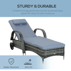 Outsunny Rattan Sun Lounger W/ Cushion - Grey -Günstiges Grün Ecke Geschäft n1Gb521882ce425d0 jpg