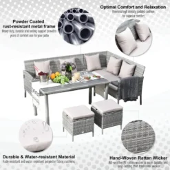 Outsunny Rattan Sofa Set With Coffee Table & Footstools - Grey -Günstiges Grün Ecke Geschäft o4B88c17eecc29656 jpg