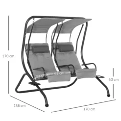 Outsunny Canopy Swing 2 Separate Relax Chairs W/ Handrails And Removable Canopy Grey -Günstiges Grün Ecke Geschäft oU477317dc265fa29