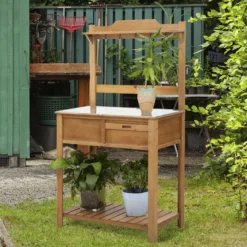 Outsunny Wooden Garden Potting Table -Günstiges Grün Ecke Geschäft qBfc2717dc47902f8
