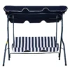 Outsunny 3 Seater Canopy Swing Chair Outdoor Garden Bench With Adjustable Canopy And Metal Frame - Blue Stripes