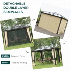 Outsunny 3 X 3.6(m) Hardtop Gazebo Canopy With Polycarbonate Roof And Aluminium Frame, Garden Pavilion With Mosquito Netting And Curtains, Brown -Günstiges Grün Ecke Geschäft rjX94017dc41d6a15