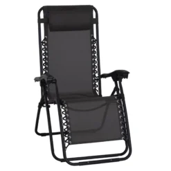 Outsunny Zero Gravity Sun Lounger With Pillow - Black