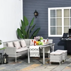 Outsunny Rattan Sofa Set With Coffee Table & Footstools - Grey -Günstiges Grün Ecke Geschäft swP6ff17eecc29656 jpg