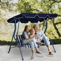 Outsunny 3 Seater Canopy Swing Chair Outdoor Garden Bench With Adjustable Canopy And Metal Frame - Blue Stripes -Günstiges Grün Ecke Geschäft tLb6ff1859f76f5a2 jpg