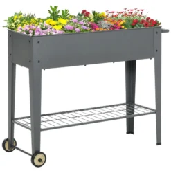 Outsunny Raised Garden Bed With Wheels And Bottom Shelf Outdoor 104 X 39 X 80cm
