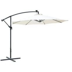 Outdoor Umbrella Parasol With LED Solar Lights - Cream