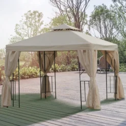 Outsunny Metal Gazebo With Curtains 3 X 3m - Beige -Günstiges Grün Ecke Geschäft ueV6ff181942673d3 jpg