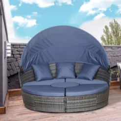 Outsunny Garden Daybed With Cushions - Grey With Blue Cushions -Günstiges Grün Ecke Geschäft vcc9a81803be56c93 jpg