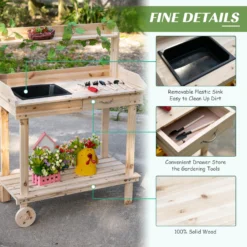 Outsunny Wooden Potting Bench Work Table With 2 Removable Wheels, Sink, Drawer & Large Storage Spaces, 92x45x119cm -Günstiges Grün Ecke Geschäft vfT88c17ee2cf0775