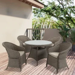 Outsunny Rattan Dining Set 4 Seater - Grey -Günstiges Grün Ecke Geschäft vgh6631818aaa37df jpg