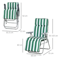 Outsunny Set Of 2 Garden Patio Outdoor Sun Recliners Loungers Folding Foldable Multi Position Relaxers Chairs With Cushions Fire Retardant Sponge (Green White) -Günstiges Grün Ecke Geschäft vt0a1217ee2cf0b6d