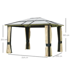 Outsunny 3 X 3.6(m) Hardtop Gazebo Canopy With Polycarbonate Roof And Aluminium Frame, Garden Pavilion With Mosquito Netting And Curtains, Brown -Günstiges Grün Ecke Geschäft w6j3bb17dc41d6a15