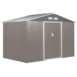 Outsunny Storage Shed In Galvanised Steel With Sliding Door 9ft X 6ft - Grey