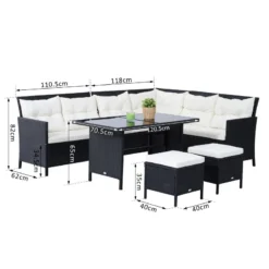 Outsunny Rattan Corner Sofa Set With Table And Footstools - Black -Günstiges Grün Ecke Geschäft wm2a1217eecc29106 jpg
