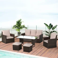 Outsunny Rattan Sofa Sets With Footstool - Brown -Günstiges Grün Ecke Geschäft x9B90f1818b352c20 jpg