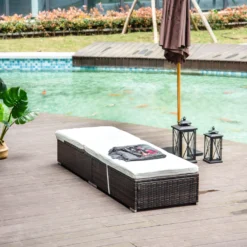 Outsunny PE Rattan Sun Lounger With Cushion, Outdoor Garden Sunbed Furniture With 5-Level Recliner Backrest, And Armrest, Brown -Günstiges Grün Ecke Geschäft xAr6ff17eecc29d7d