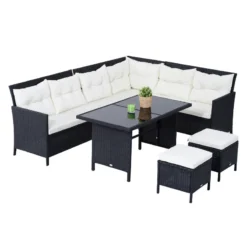 Outsunny Rattan Corner Sofa Set With Table And Footstools - Black -Günstiges Grün Ecke Geschäft xeodaa17eecc29106 jpg