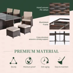 Outsunny Rattan Dining Set 10 Seater - Brown -Günstiges Grün Ecke Geschäft y7rb101818b1fdb67 jpg