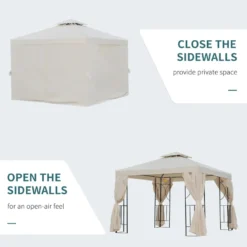 Outsunny Metal Gazebo With Curtains 3 X 3m - Beige -Günstiges Grün Ecke Geschäft yx2b10181942673d3 jpg