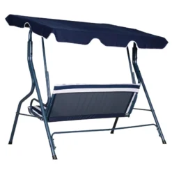 Outsunny 3 Seater Canopy Swing Chair Outdoor Garden Bench With Adjustable Canopy And Metal Frame - Blue Stripes -Günstiges Grün Ecke Geschäft zL83d61819337b18f jpg